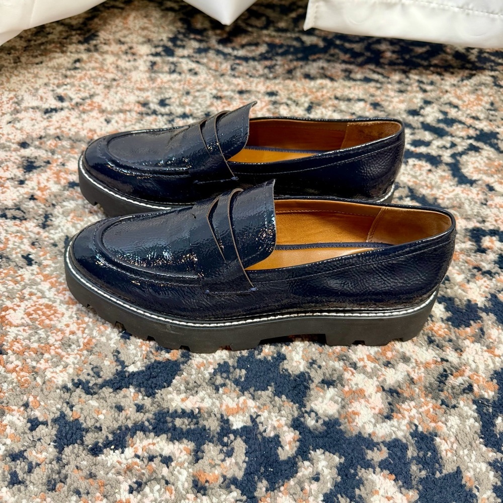 Franco Sarto ‘Balin’ Lug Sole Chunky Loafer in Navy Blue Patent Leather Size 10 - Picture 7 of 16